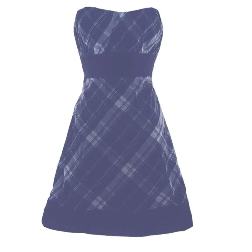 Y2K Black and White Plaid Strapless Dress with Lace Aplique
